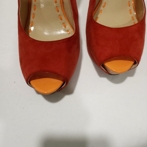 ENZO ANGIOLINI PLATFORM PUMPS IN TWO TONE ORANGE SUEDE WOMENS SIZE 10M - Picture 3 of 10